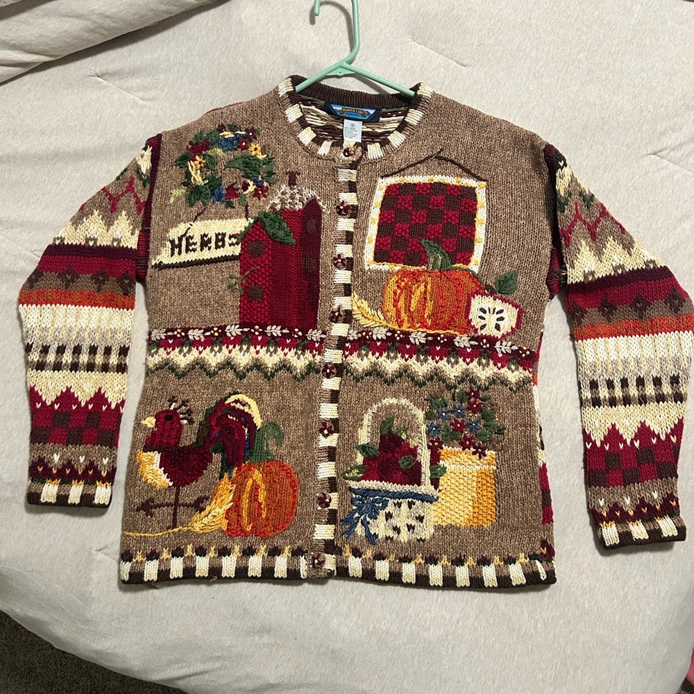 Fall Cardigan Sweater Rooster Pumpkin Size Medium - Picture 4 of 10